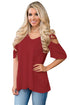 Sexy Wine Cold Shoulder Crisscross Detail Relaxing Fit Top